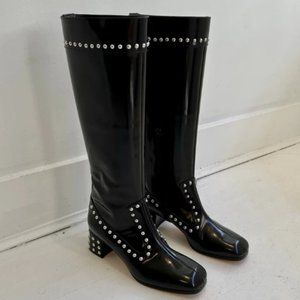NEW MNZ Kiki Boots - knee high shiny black leather studded boots
